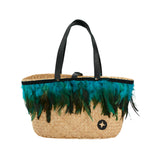 Straw Feather Blue Tote