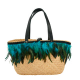 Straw Feather Blue Tote