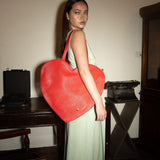 Leather Heart Big Tote Bag